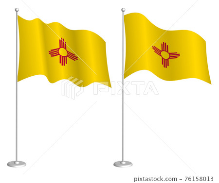 flag of american state of New Mexico on flagpole waving in wind. Holiday design element. Checkpoint for map symbols. Isolated vector on white background 76158013