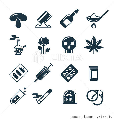 Drugs, alcohol, pills, tablet, narcotic abuse icons Drugs, alcohol, pills, tablet, narcotic abuse icons 76158019
