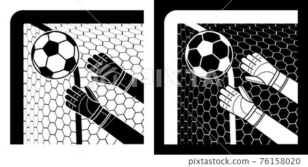 goalkeeper gloved hands catch soccer ball flying into corner of goal. Football goalie protective gear. Isolated vector on white background goalkeeper gloved hands catch soccer ball flying into corner of goal. Football goalie protective gear. Isolated vector on white background 76158020