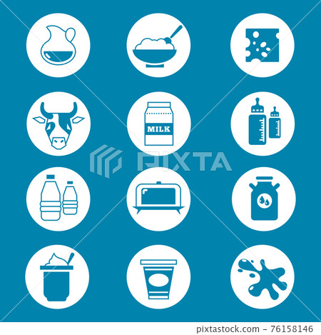 Diary products, milk icons set Diary products, milk icons set 76158146