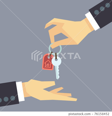 Hand giving house keys. real estate, buying home concept 76158452