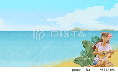 Illustration of a woman playing the ukulele at the beach Illustration of a woman playing the ukulele at the beach 76158460