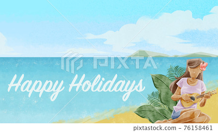Illustration of a woman playing the ukulele at the beach Illustration of a woman playing the ukulele at the beach 76158461