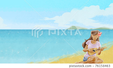 Illustration of a woman playing the ukulele at the beach Illustration of a woman playing the ukulele at the beach 76158463