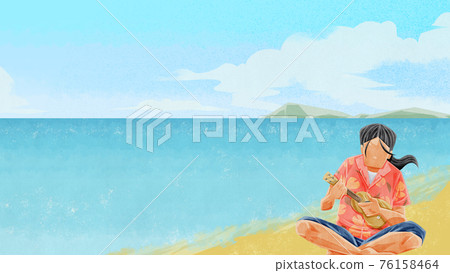 Illustration of a man playing the ukulele at the beach Illustration of a man playing the ukulele at the beach 76158464