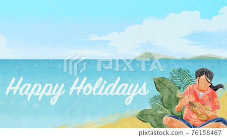 Illustration of a man playing the ukulele at the beach Illustration of a man playing the ukulele at the beach 76158467