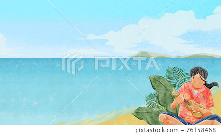 Illustration of a man playing the ukulele at the beach Illustration of a man playing the ukulele at the beach 76158468