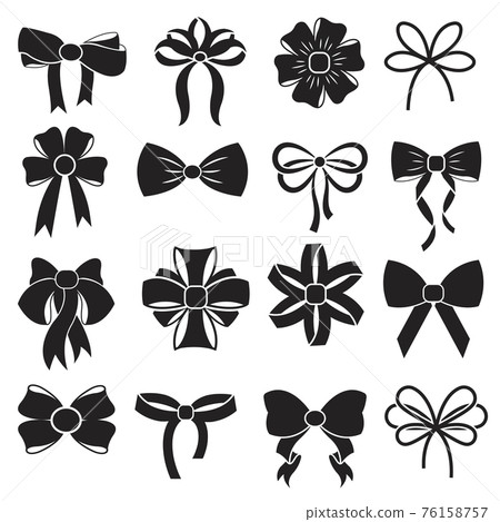 Gift decorative ribbon bow icons set 76158757