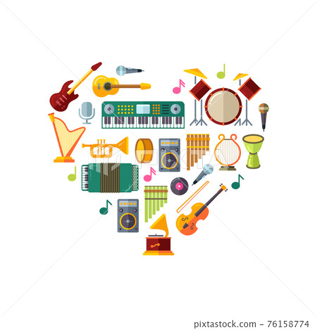 Jazz festival poster with music instruments in heart shape design 76158774
