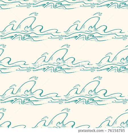Green hand drawn waves seamless pattern 76158785