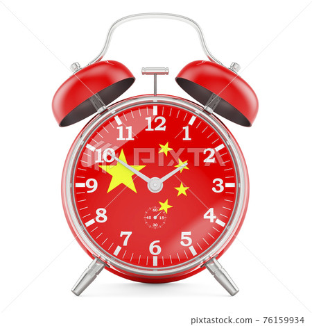 Alarm clock with flag of China, 3D rendering Alarm clock with flag of China, 3D rendering 76159934