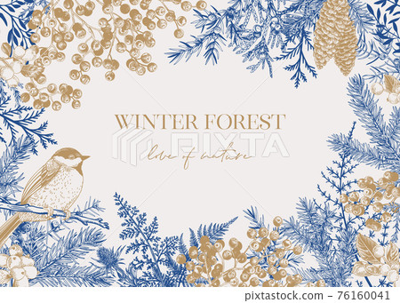 Frame with conifers and  bird. 76160041