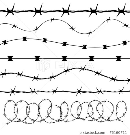 Barbed wire black silhouettes frame borders 76160711