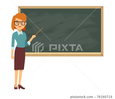 Young female teacher on lesson at blackboard in classroom Young female teacher on lesson at blackboard in classroom 76160718