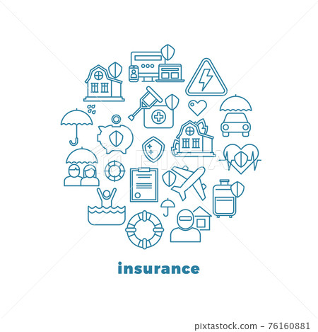 Insurance home and property line icons in circle design Insurance home and property line icons in circle design 76160881
