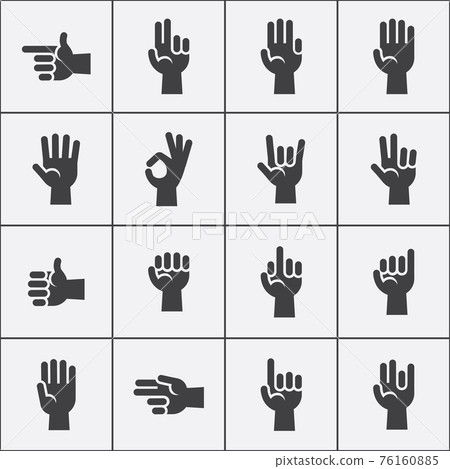 Hands gestures icons set in black and white Hands gestures icons set in black and white 76160885