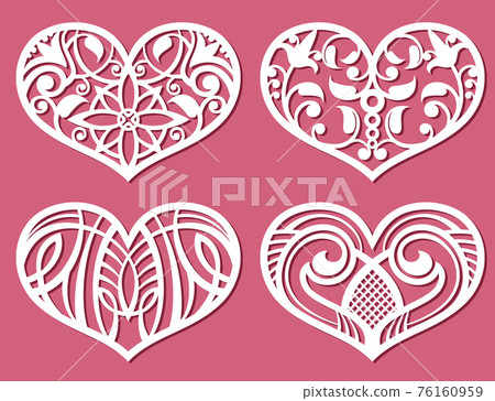 Laser printing romantic lacy wedding hearts with carved pattern set Laser printing romantic lacy wedding hearts with carved pattern set 76160959