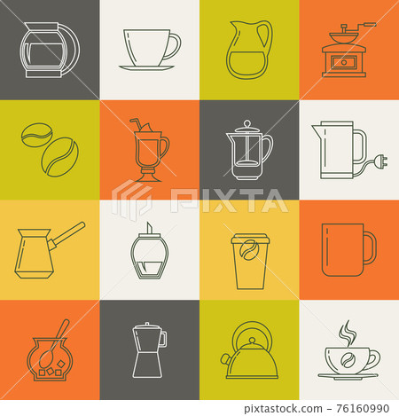 Multicolor coffee thin line icons set Multicolor coffee thin line icons set 76160990