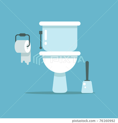 Washroom, toilet bowl, bidet with with toilet paper and toilet brush illustration Washroom, toilet bowl, bidet with with toilet paper and toilet brush illustration 76160992