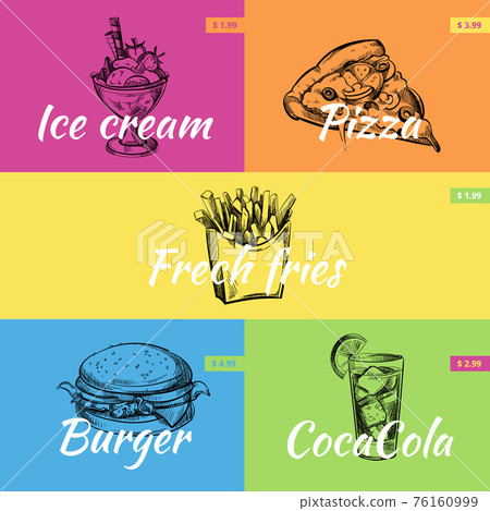 Retro hand drawn fast food posters set Retro hand drawn fast food posters set 76160999