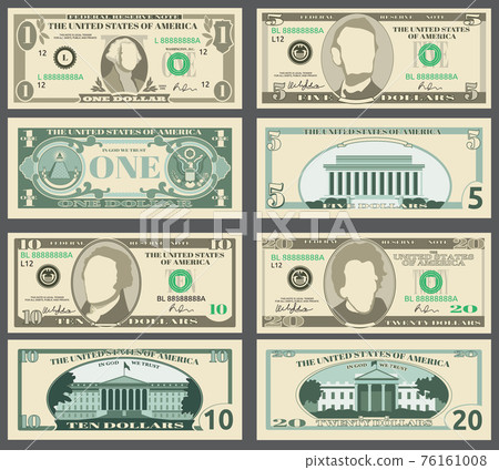 Dollar banknotes, us currency money bills set. 76161008