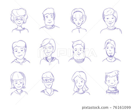 Doodle human heads, hand drawn adult portraits, sketch people characters set Doodle human heads, hand drawn adult portraits, sketch people characters set 76161099