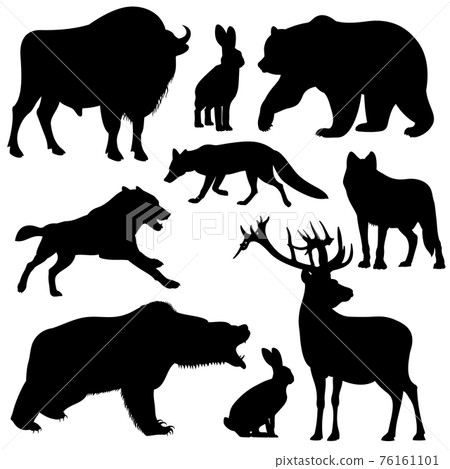 Black outline wild forest animals silhouettes Black outline wild forest animals silhouettes 76161101