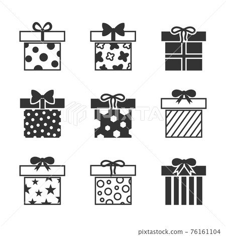 Gift boxes icons set in black and white Gift boxes icons set in black and white 76161104