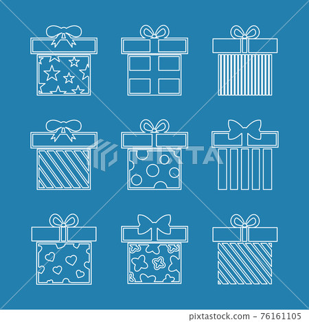 Gift boxes icons set in white blue Gift boxes icons set in white blue 76161105