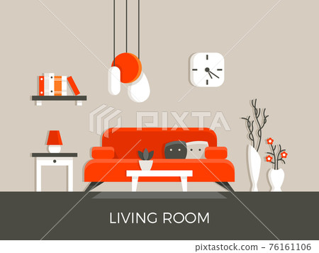 Modern home living room interior with furniture illustration 76161106