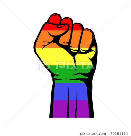 Fight for gay LGBT rights rainbow fist white background Fight for gay LGBT rights rainbow fist white background 76161114