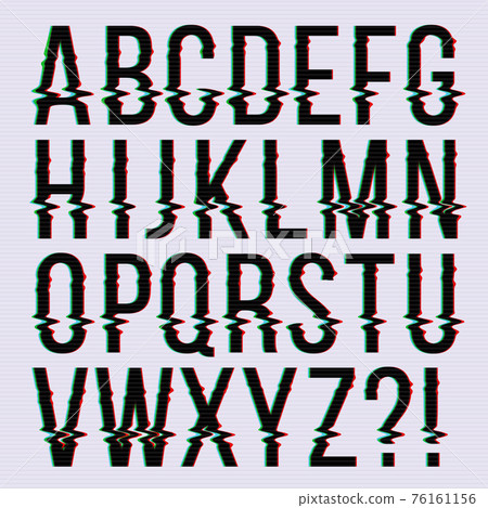 Glitch style, old television screen distortion effect english type, font, typeface letters 76161156