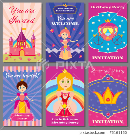 Child girl birthday, princess party invitations set 76161160