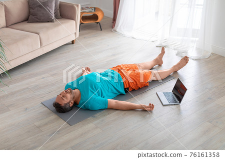 Relaxation and mental health. Relaxation practice with online tutorial. Yoga - shavasana. Relaxation and mental health. Relaxation practice with online tutorial. Yoga - shavasana. 76161358