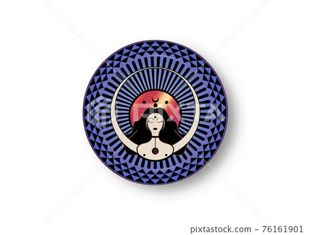 Woman Wiccan mother earth symbol of sexual procreation. Crescent, half and full moon, Wicca, witchcraft. Triple Moon Religious Wiccan sign. Logo Neopaganism symbol. Vector round icon isolated on white 76161901