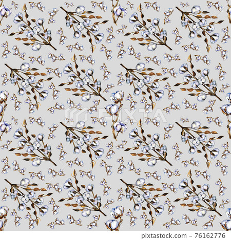 Cotton pattern watercolor handmade on gray background 76162776