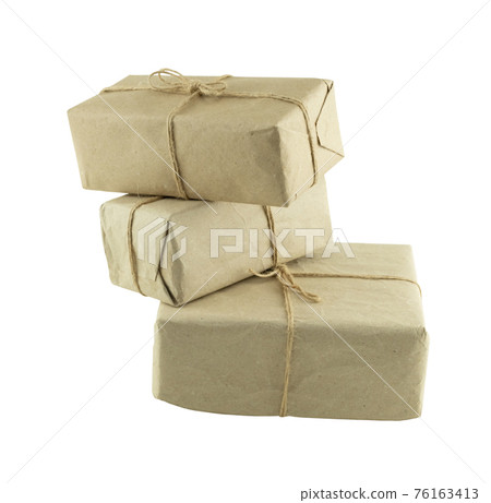stack of three brown uneven giftbox on isolated background stack of three brown uneven giftbox on isolated background 76163413