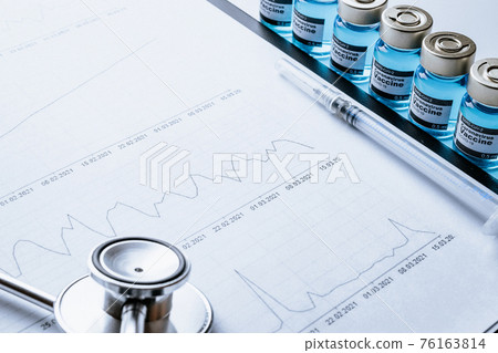 Medical schedule. Doctor stethoscope, hospital healthcare infographic charts and analytic medical statistics on hospital background. Global economy recovery after Covid 19 concept. Medical schedule. Doctor stethoscope, hospital healthcare infographic charts and analytic medical statistics on hospital background. Global economy recovery after Covid 19 concept. 76163814