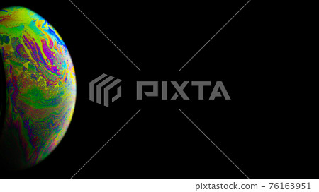 Vibrant universe. Abstract galaxy background with globe planet earth in universe space with sunlight on dark background. Macro of oil mixed with water. 76163951