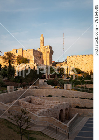 Golden Sunset Over The Jerusalem Citadel in Jerusalem 76164089