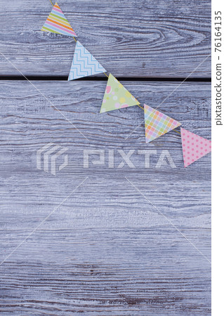 Colorful triangle DIY party flags on rope. Colorful triangle DIY party flags on rope. 76164135