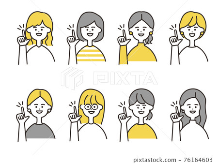 Female one point pointing bust up yellow color set 76164603