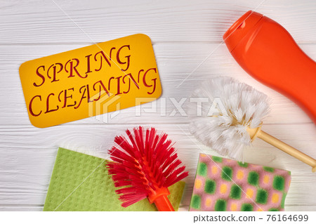 Spring cleaning background, top view. 76164699