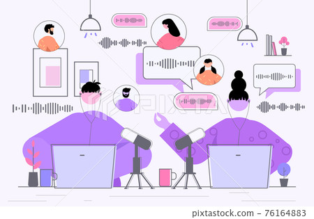 businesspeople communicating by voice messages audio chat application social media online communication concept horizontal portrait vector illustration 76164883