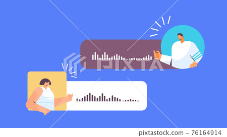 people communicating by voice messages audio chat application social media online communication people communicating by voice messages audio chat application social media online communication 76164914