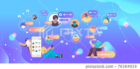 people communicate by voice messages audio chat application social media online communication 76164919