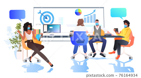 mix race businesspeople in masks working in modern office teamwork coronavirus quarantine concept 76164934