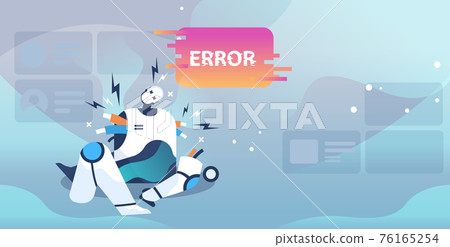 broken robot showing error artificial intelligence failures overloaded concept full length horizontal broken robot showing error artificial intelligence failures overloaded concept full length horizontal 76165254