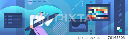 designer drawing with pen in graphic editor man creating website user interface graphic design UI creative service 76165303