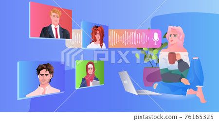 mix race businesspeople discussing during video call virtual conference online communication self isolation concept 76165325